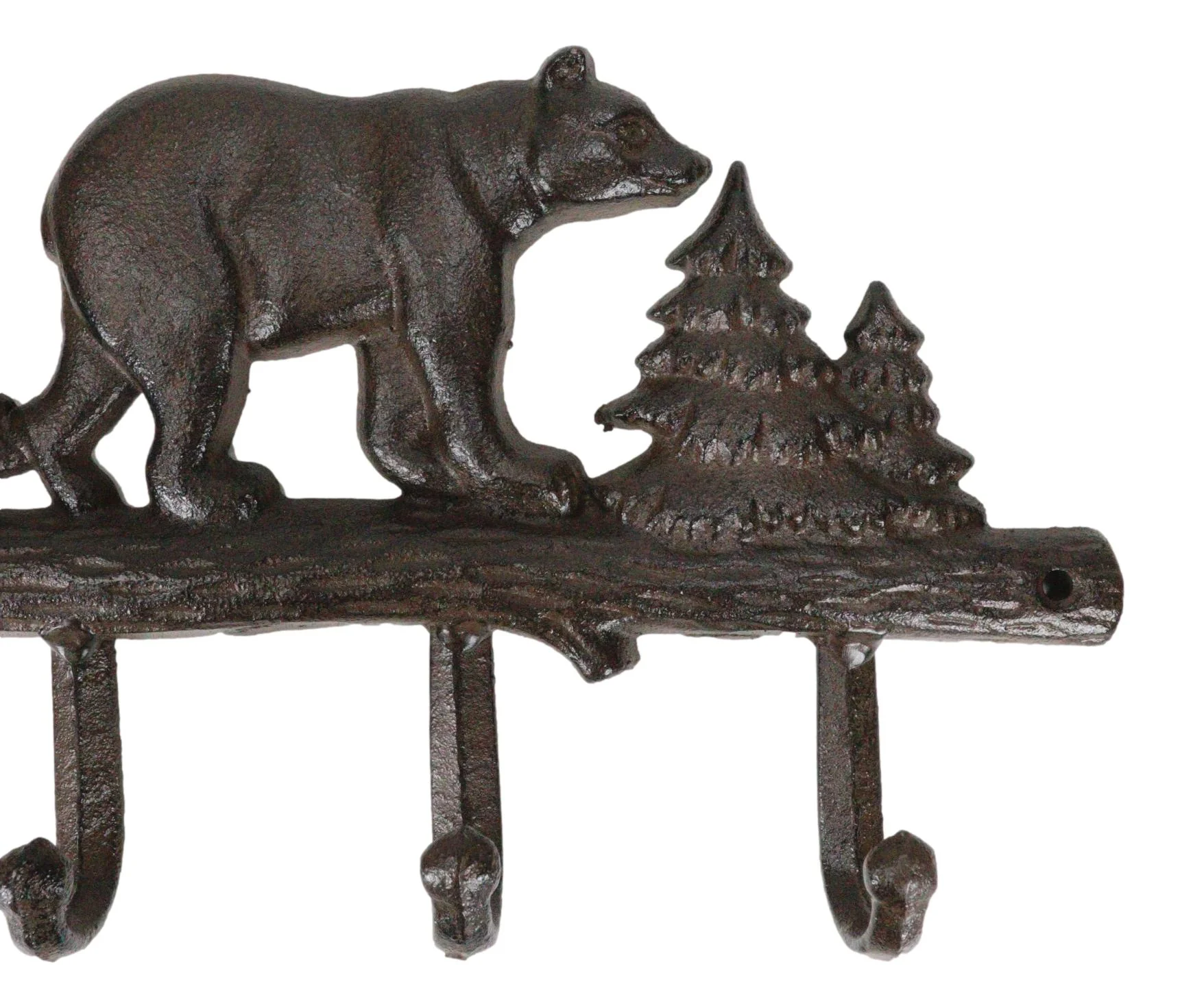 Cast Iron Rustic Forest Black Bear By Pine Trees Forest 4-Pegs Wall Coat Hooks - Image 6