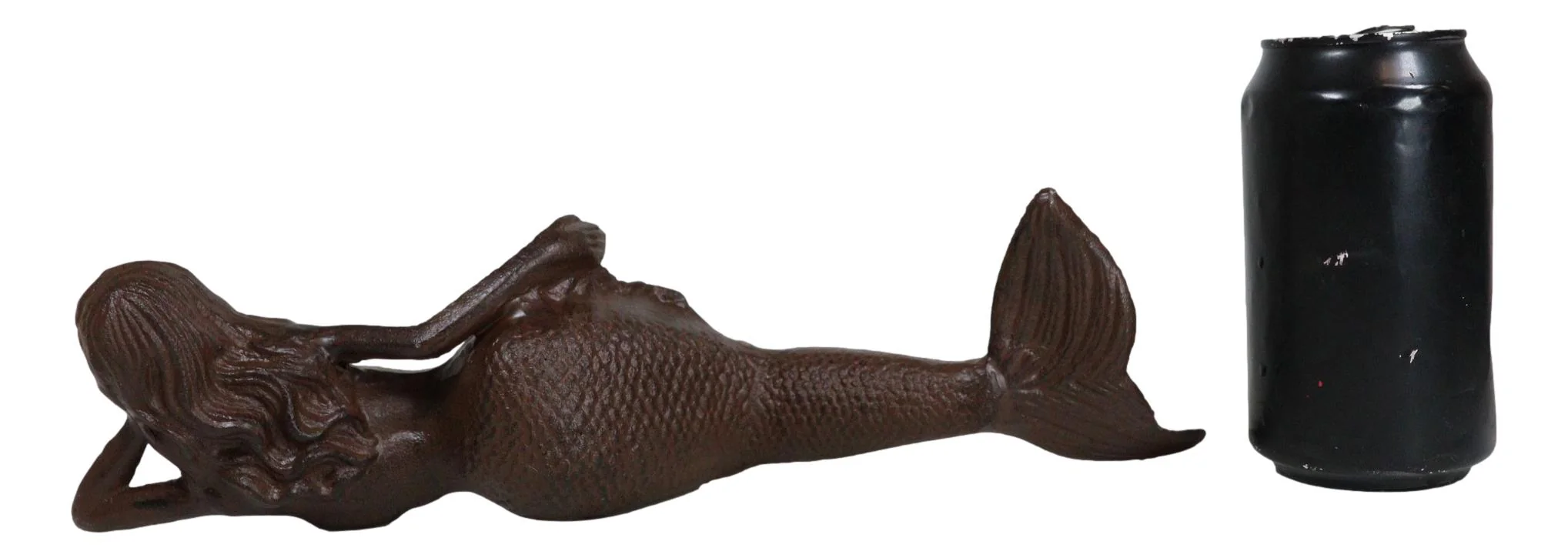 Cast Iron Rustic Nautical Siren Mermaid In Repose On Ocean Bed Sculpture 13"L - Image 9