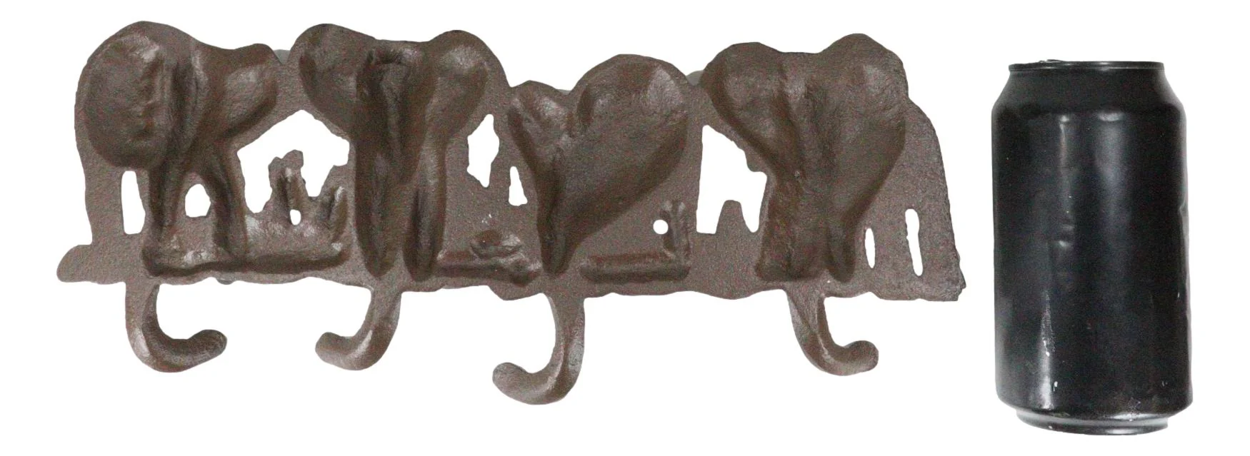 Cast Iron Rustic Safari Elephants With Long Trunks 4-Pegs Wall Hook Sculpture - Image 6