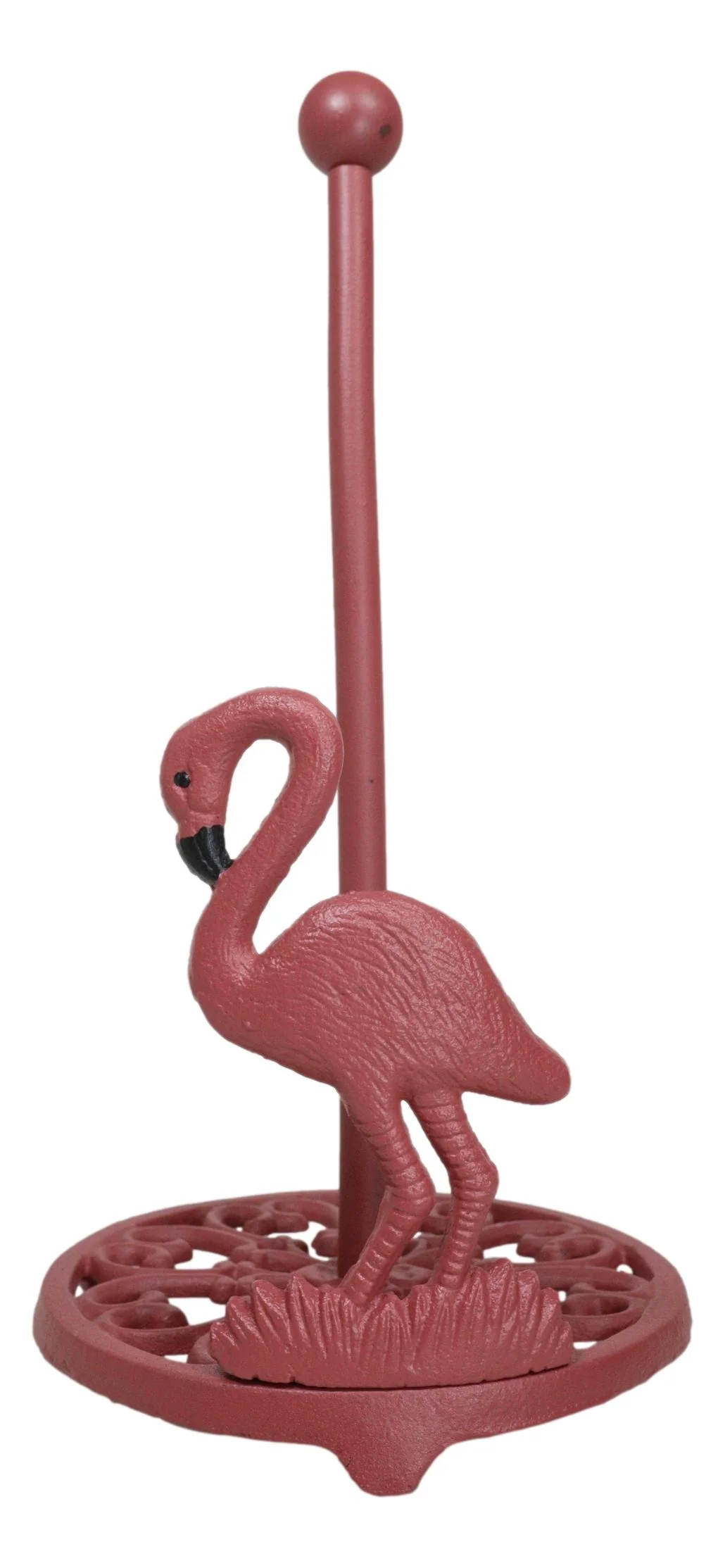 Cast Iron Tropical Birds of Paradise Pink Flamingo Kitchen Paper Towel Holder - Image 2