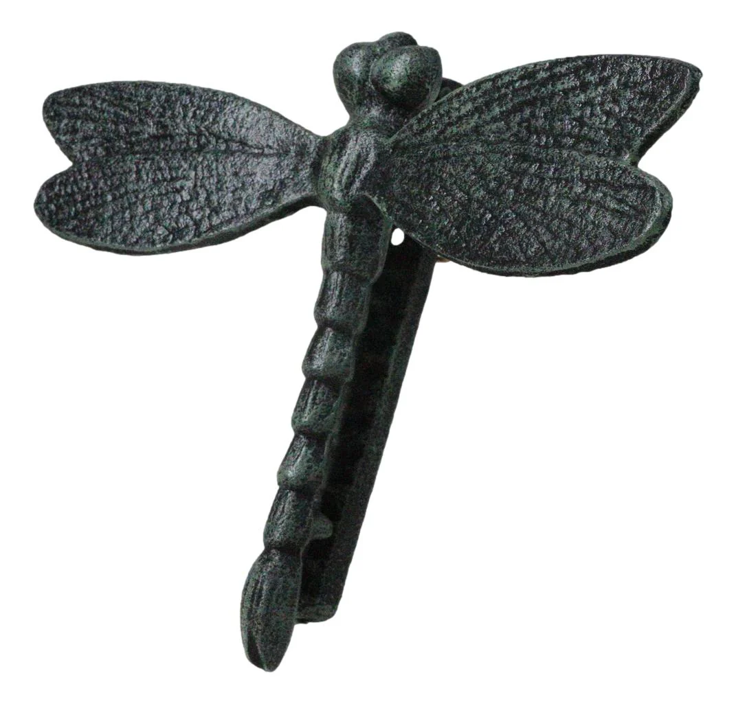 Cast Iron Verdi Green Auspicious Dragonfly Door Knocker With Strike Plate - Image 5