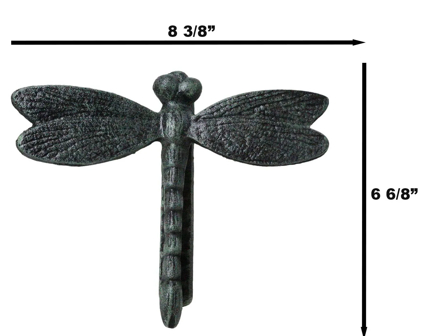 Cast Iron Verdi Green Auspicious Dragonfly Door Knocker With Strike Plate - Image 7