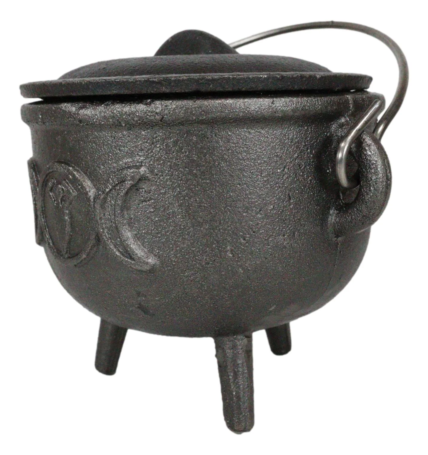 Cast Iron Wicca Occult Shaman Spiral Triple Moon Goddess Cauldron With Lid Decor - Image 5