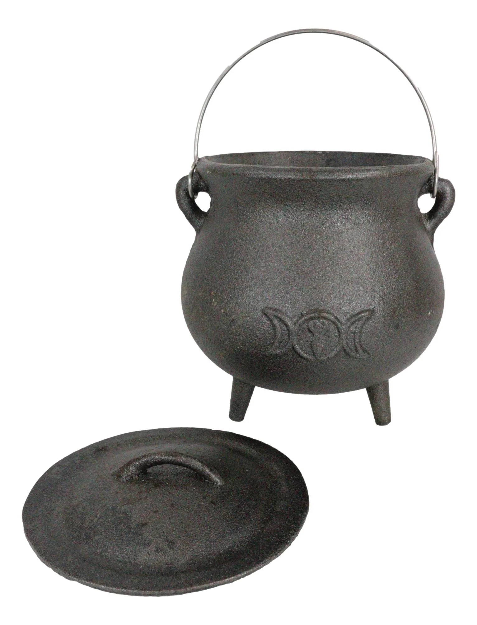 Cast Iron Wicca Triple Moon Shaman Spiral Goddess Cauldron With Handle and Lid - Image 3