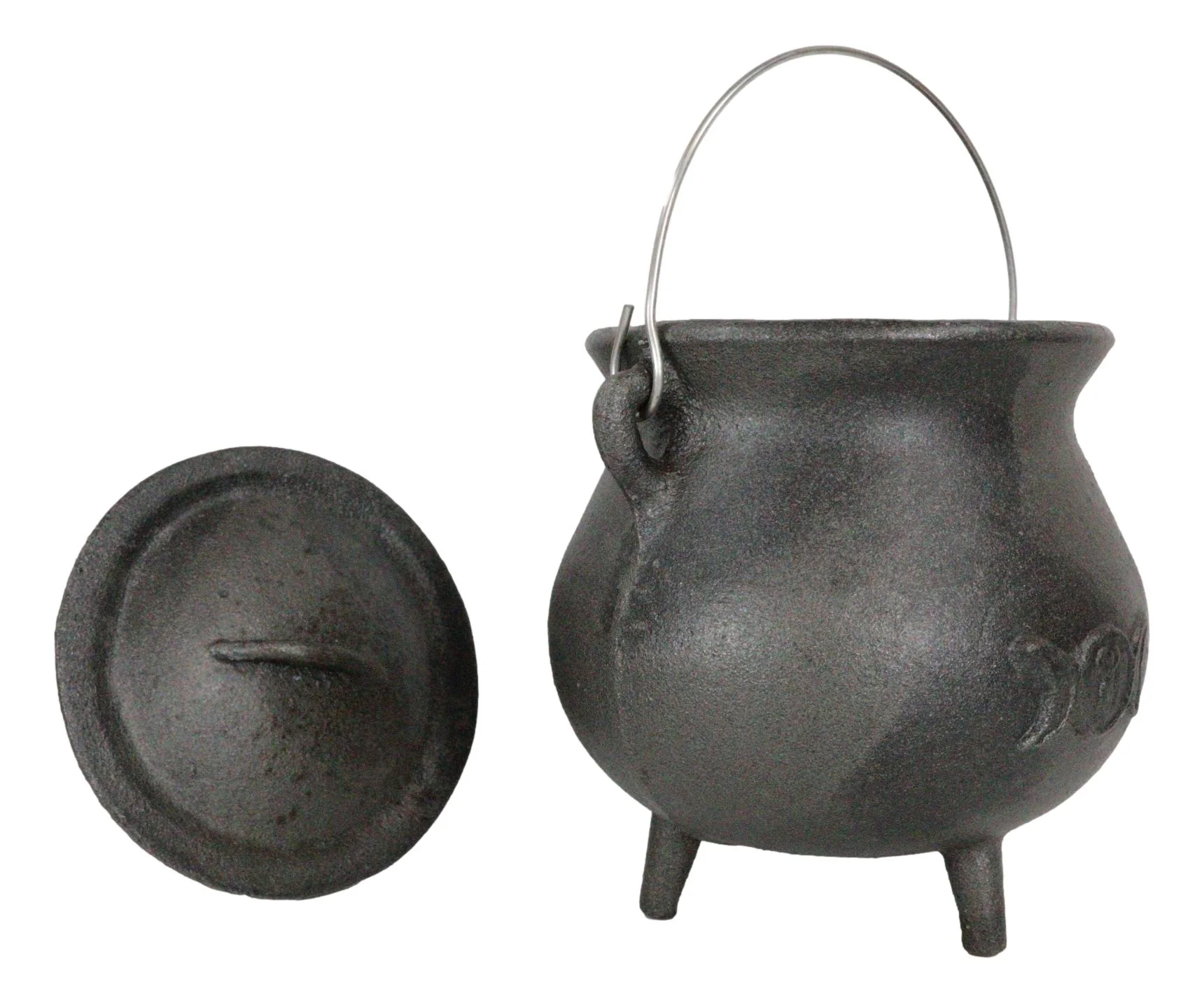 Cast Iron Wicca Triple Moon Shaman Spiral Goddess Cauldron With Handle and Lid - Image 6