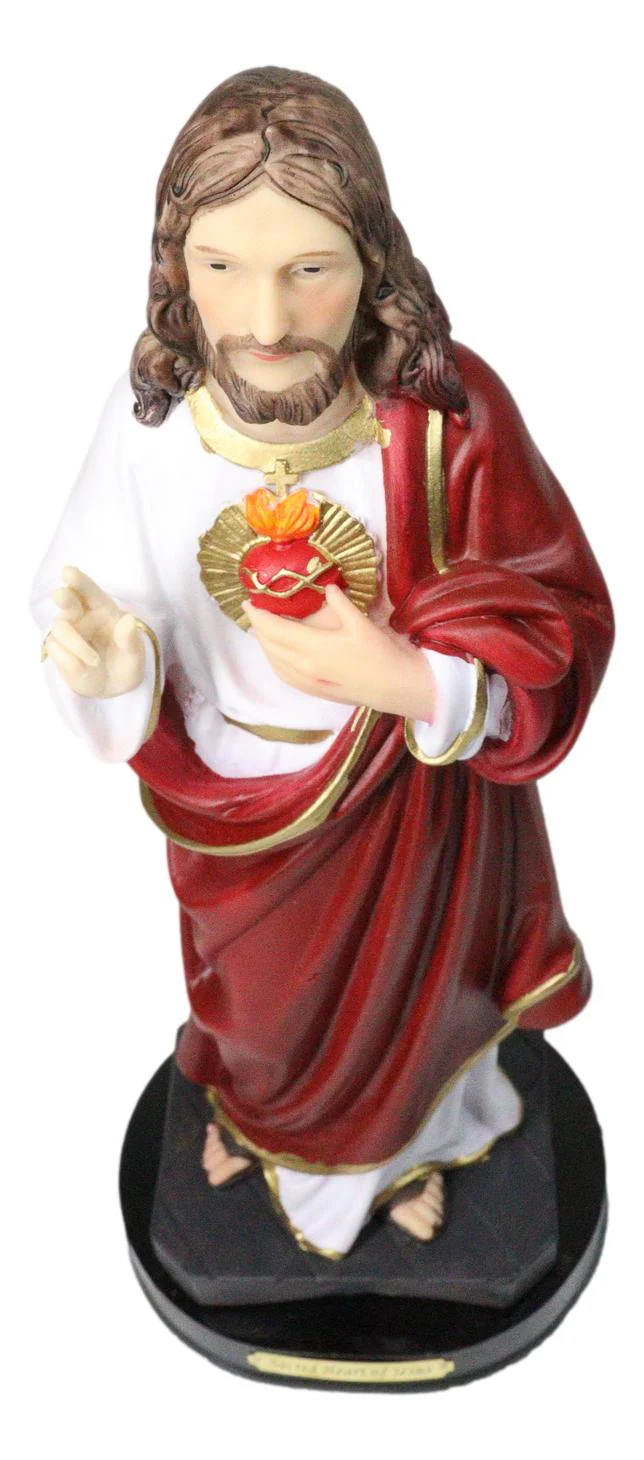 Catholic Sacred Heart of Jesus Christ in Scarlet Red Robe Statue With Base 12"H - Image 2