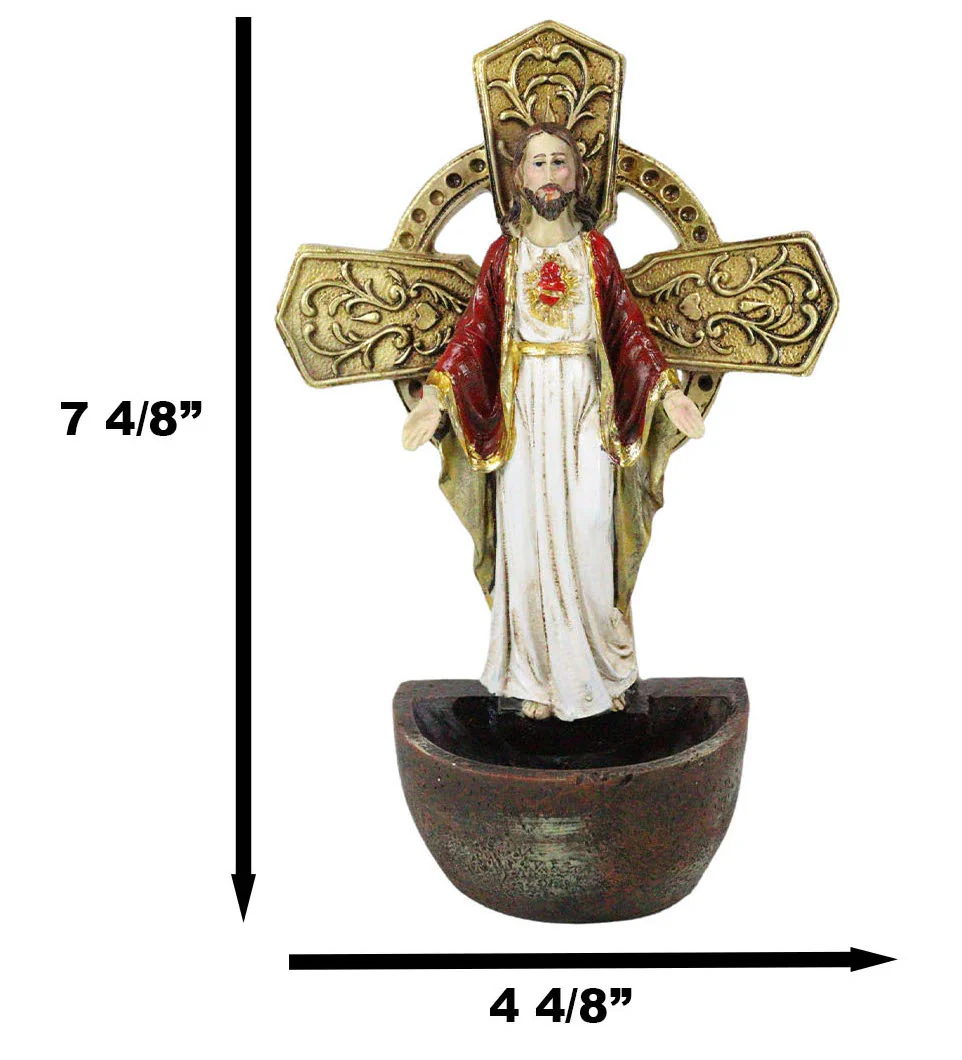 Catholic Sacred Heart of Jesus Holy Water Font Religious Sacrament Wall Decor - Image 2