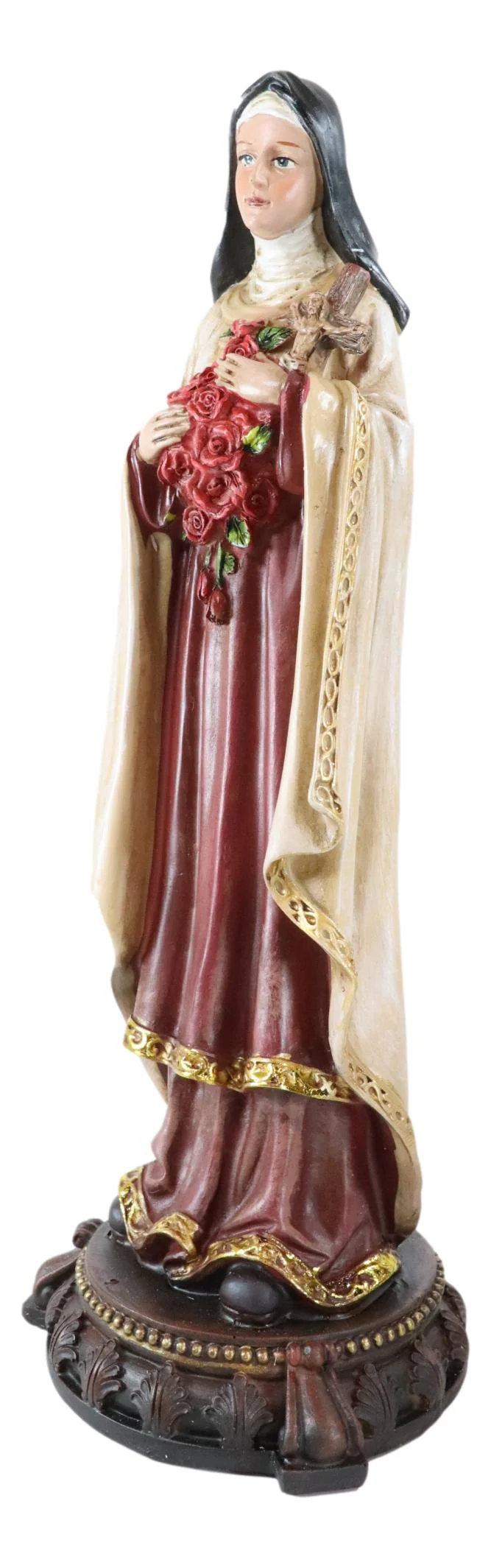 Catholic Saint Therese of Lisieux W/ Cross And Red Roses Little Flower Figurine - Image 3