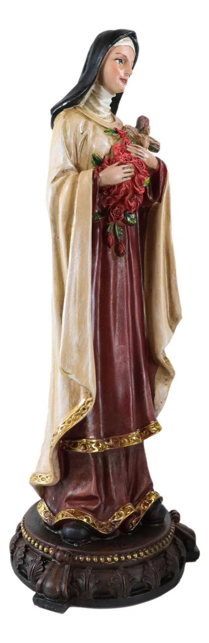 Catholic Saint Therese of Lisieux W/ Cross And Red Roses Little Flower Figurine - Image 4