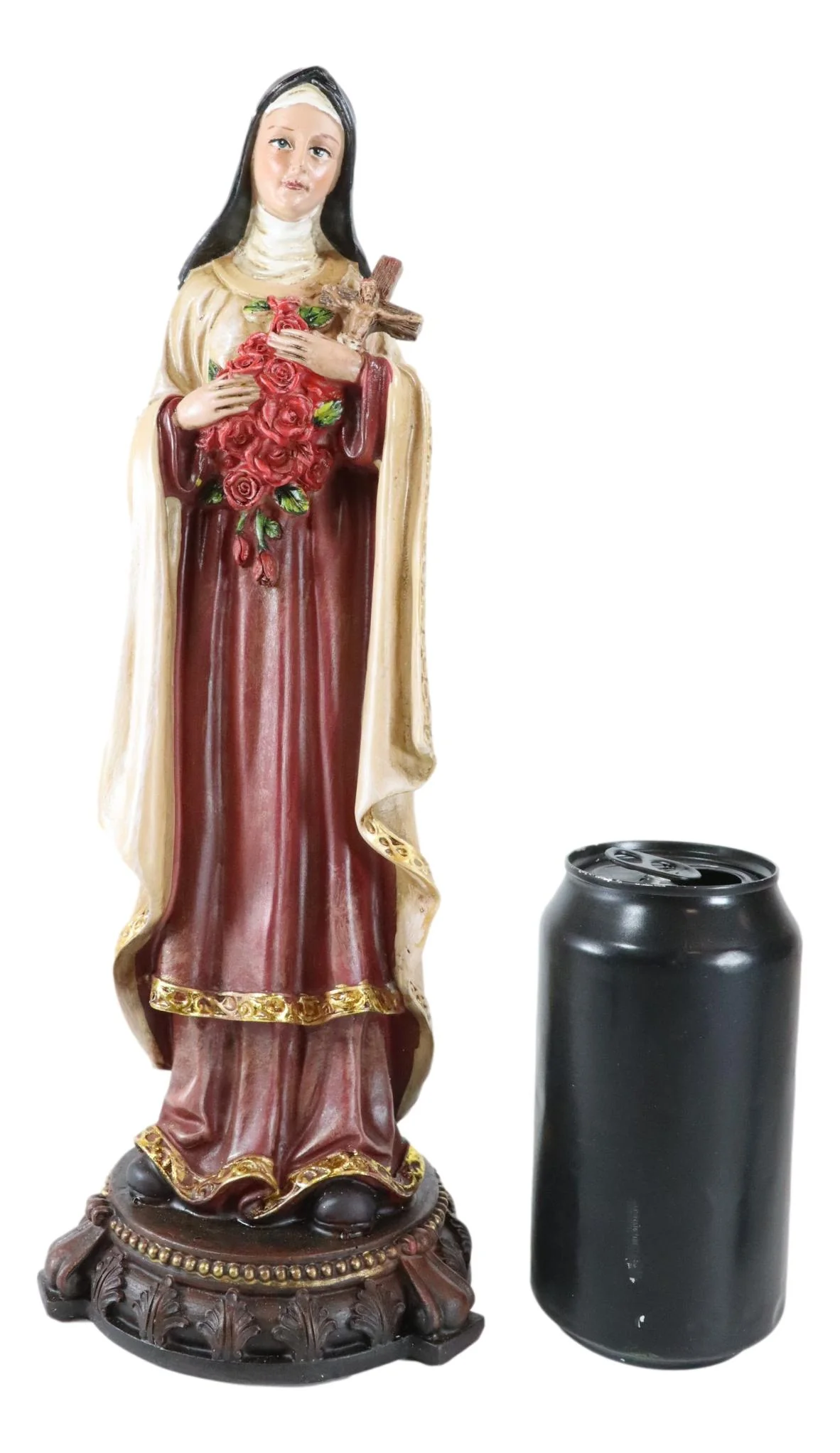 Catholic Saint Therese of Lisieux W/ Cross And Red Roses Little Flower Figurine - Image 5