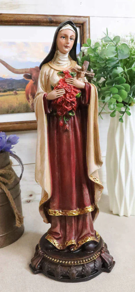 Catholic Saint Therese of Lisieux W/ Cross And Red Roses Little Flower Figurine - Image 7