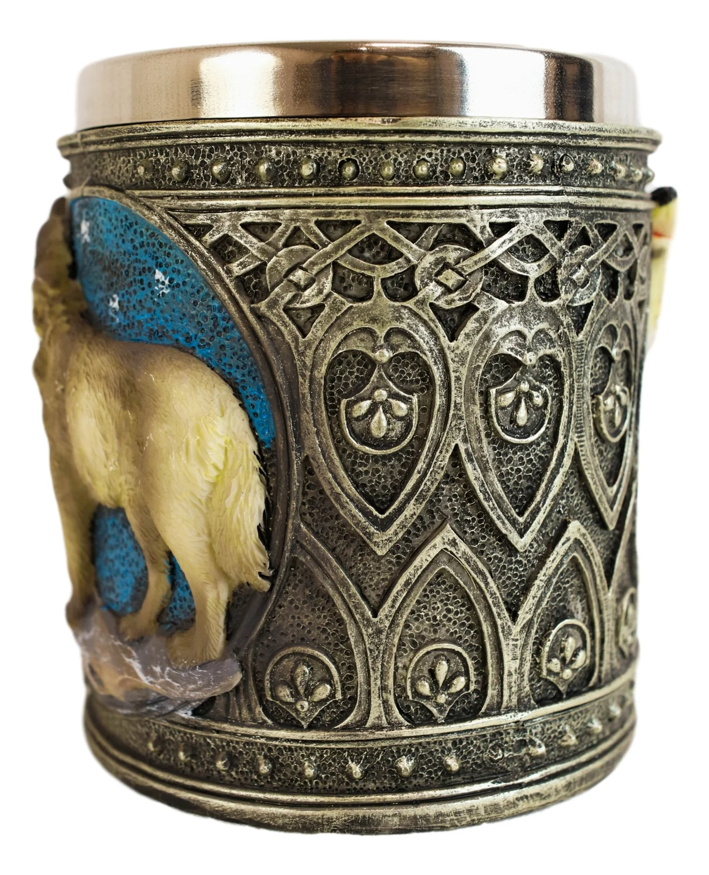Celtic Howling Direwolf Gray Wolf At Starry Night Mountains Coffee Mug 14oz - Image 4