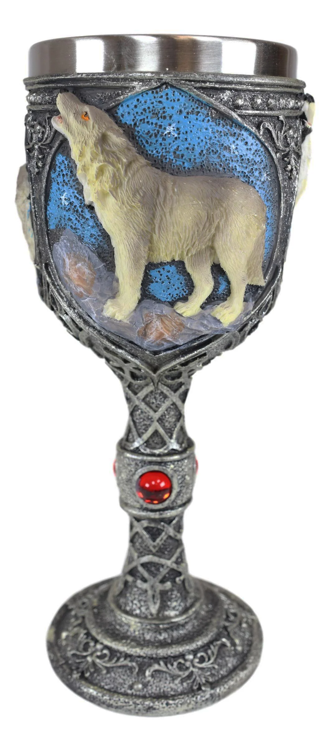 Celtic Howling Gray Wolf At Starry Night Mountains Coffee Mug & Wine Goblet Set - Image 10