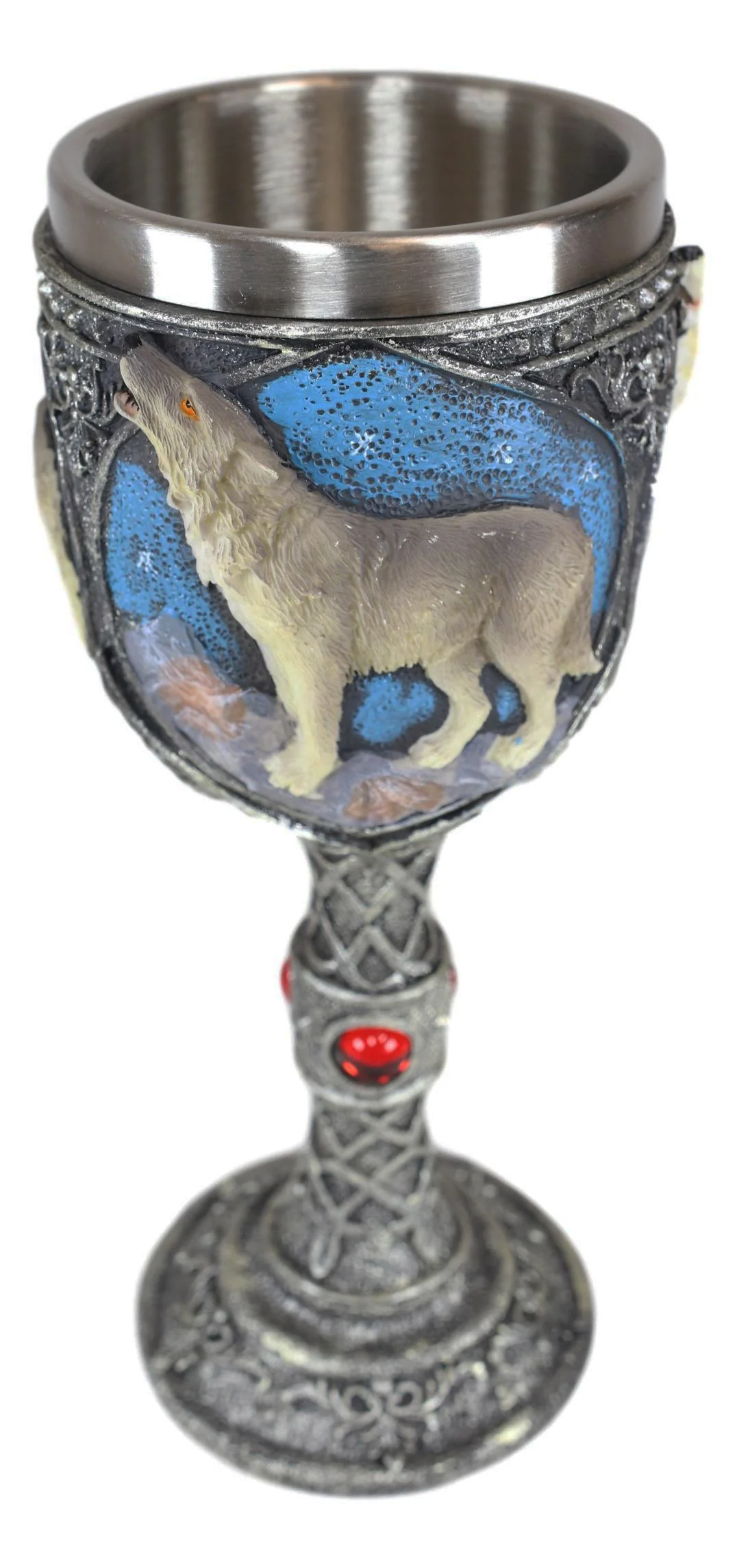 Celtic Howling Gray Wolf At Starry Night Mountains Coffee Mug & Wine Goblet Set - Image 8