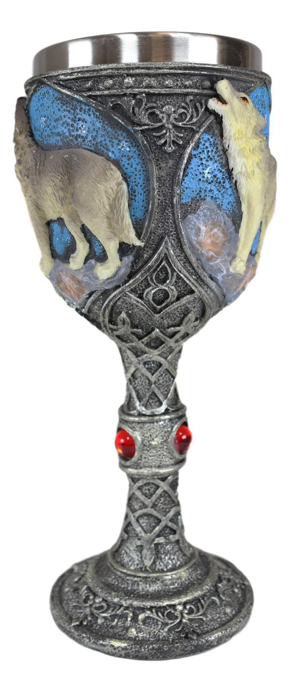 Celtic Howling Gray Wolf At Starry Night Mountains Coffee Mug & Wine Goblet Set - Image 9