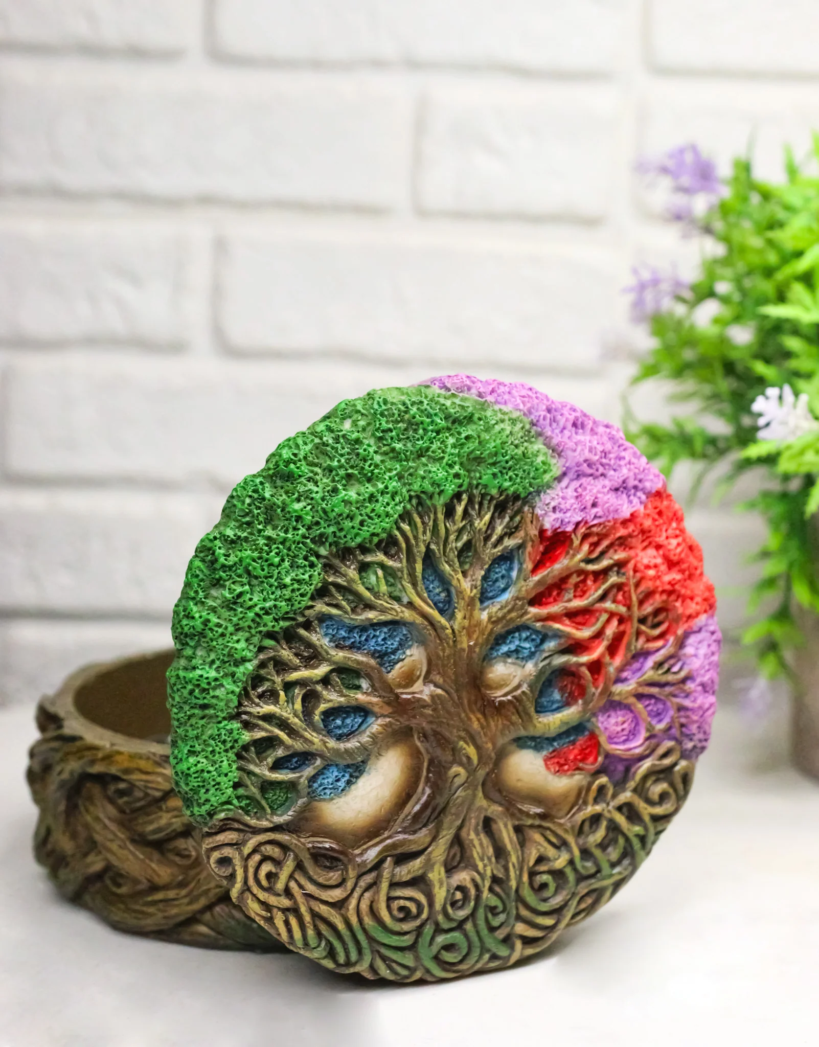 Celtic Sacred Tree of Life Yggdrasil With Dendritic Roots Round Trinket Box 5" - Image 10