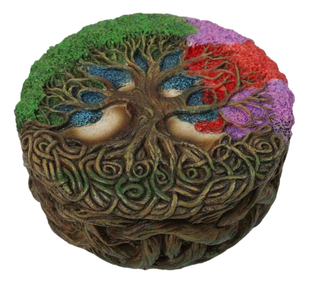 Celtic Sacred Tree of Life Yggdrasil With Dendritic Roots Round Trinket Box 5" - Image 7