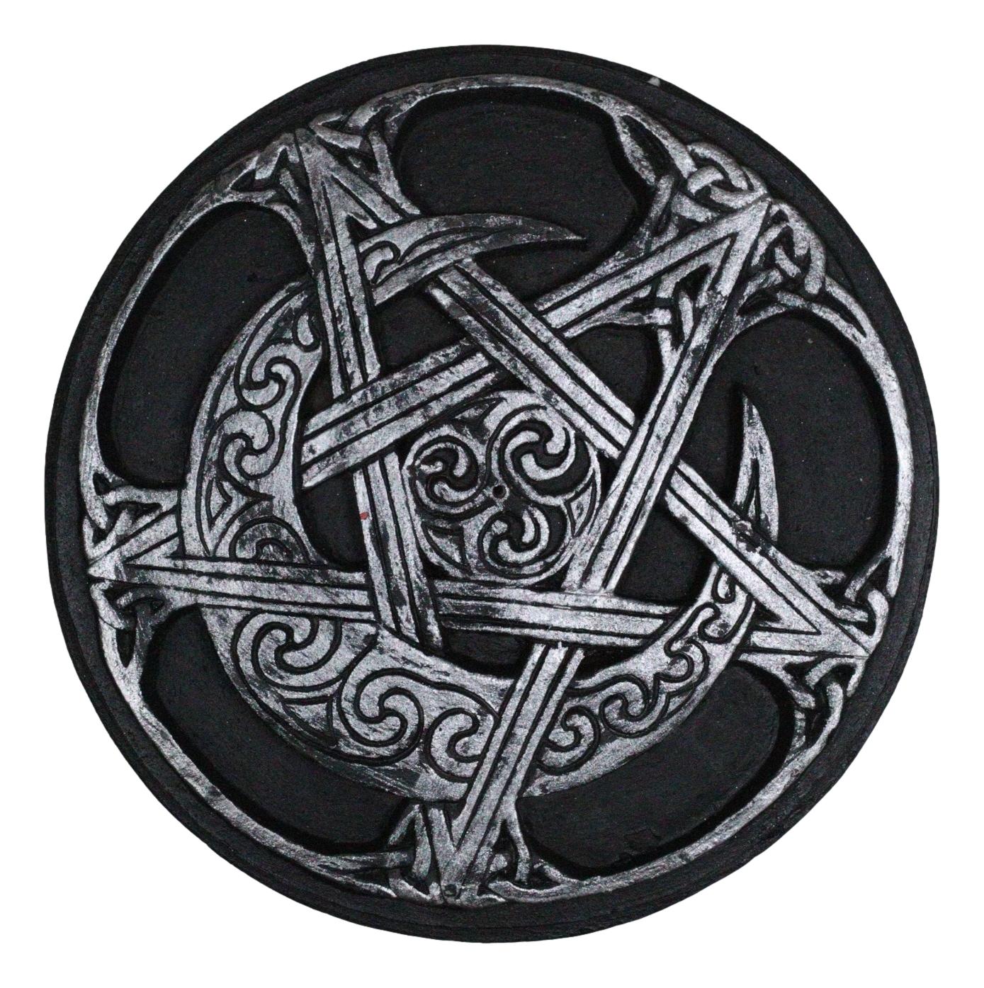 Celtic Triskele Wicca Sacred Symbols Triple Moon Pentagram Round Incense Holder - Image 4