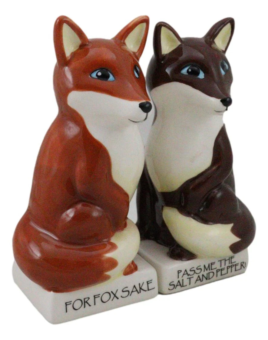 Ceramic Red Brown Foxes 'For Fox Sake Pass Me The Salt And Pepper!' Shakers Set - Image 5