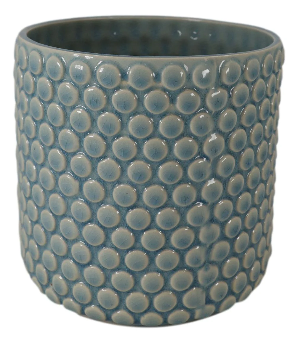 Ceramic Turquoise Sky Blue Bubbles Dots Crackle Glazed Floral Vase Planter Pot - Image 3