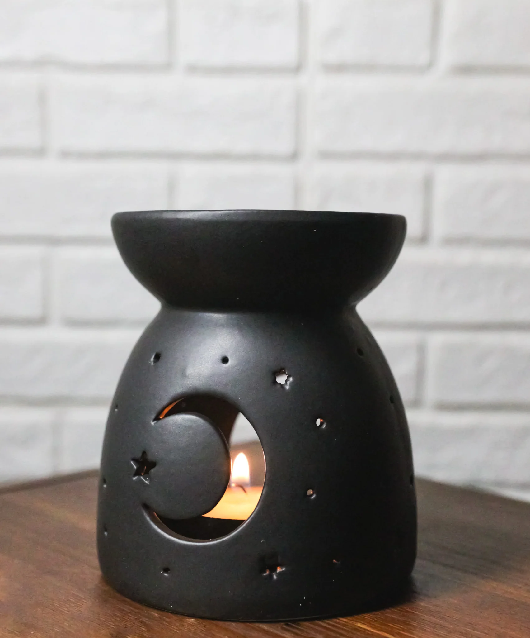 Ceramic Wicca Crescent Moon And Stars Essential Oil Burner Votive Candle Warmer - Image 10