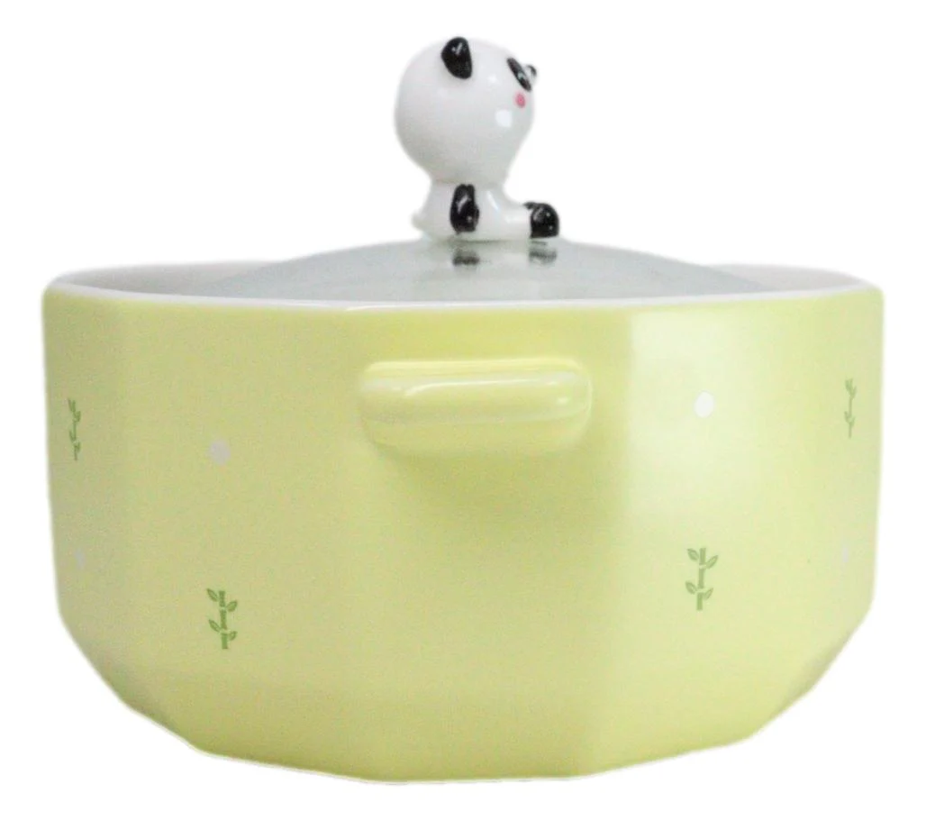 Ceramic Yellow Lovely Panda 30oz Noodle Dessert Food Bowl W/ Glass Lid - Image 6
