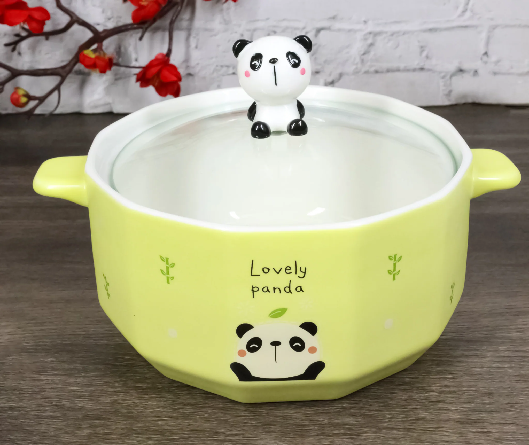 Ceramic Yellow Lovely Panda 30oz Noodle Dessert Food Bowl W/ Glass Lid - Image 9