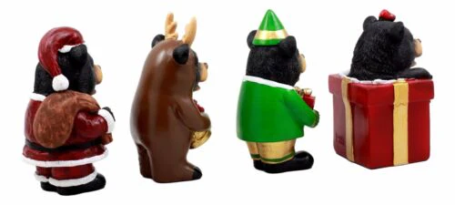 Christmas Bears Figurine Set 4"H Santa Claus Reindeer Elf Bear In The Box Wreath - Image 4