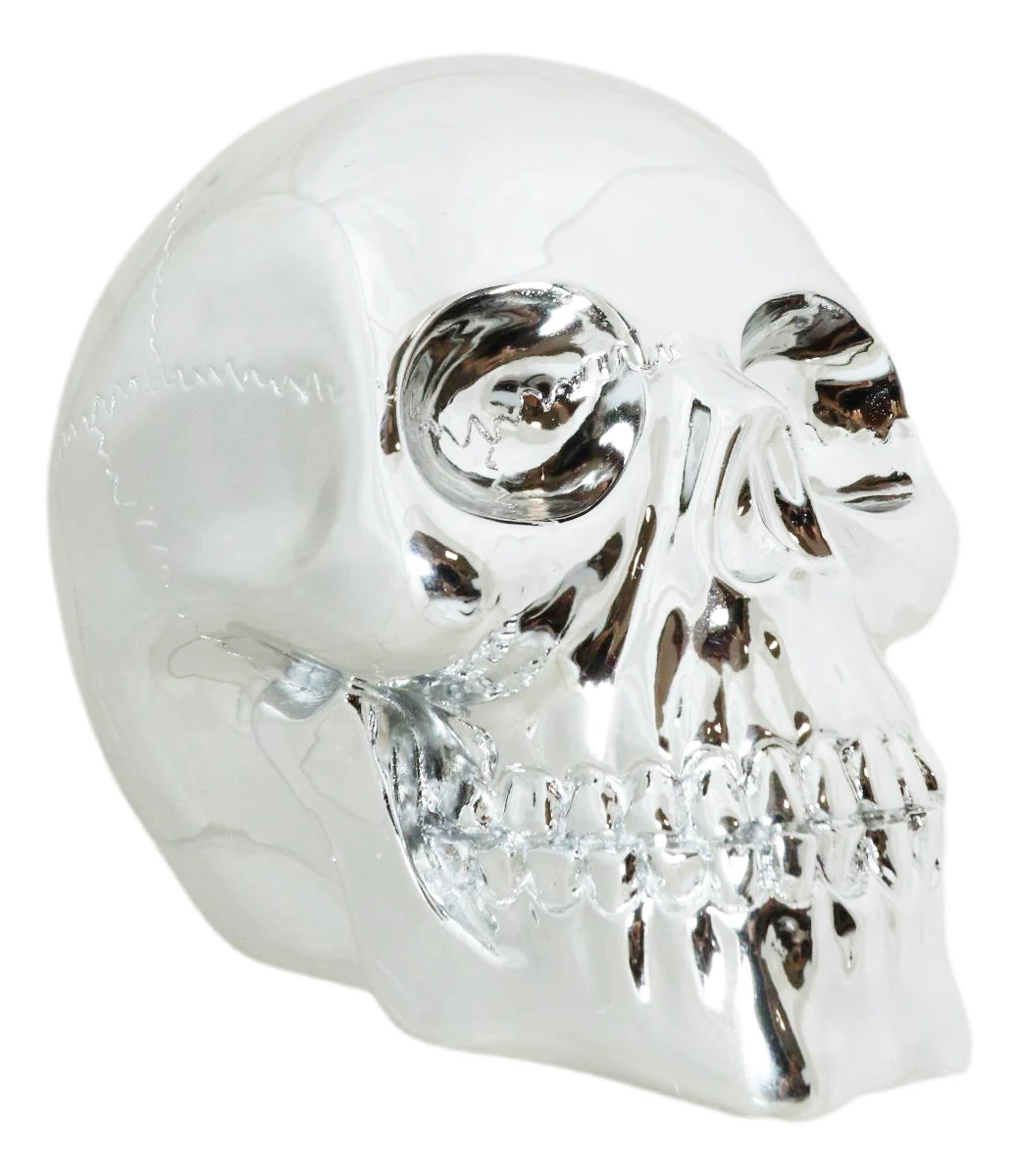 Chrome Silver Electroplated Jointed Human Skull Small Ossuary Macabre Figurine - Image 2