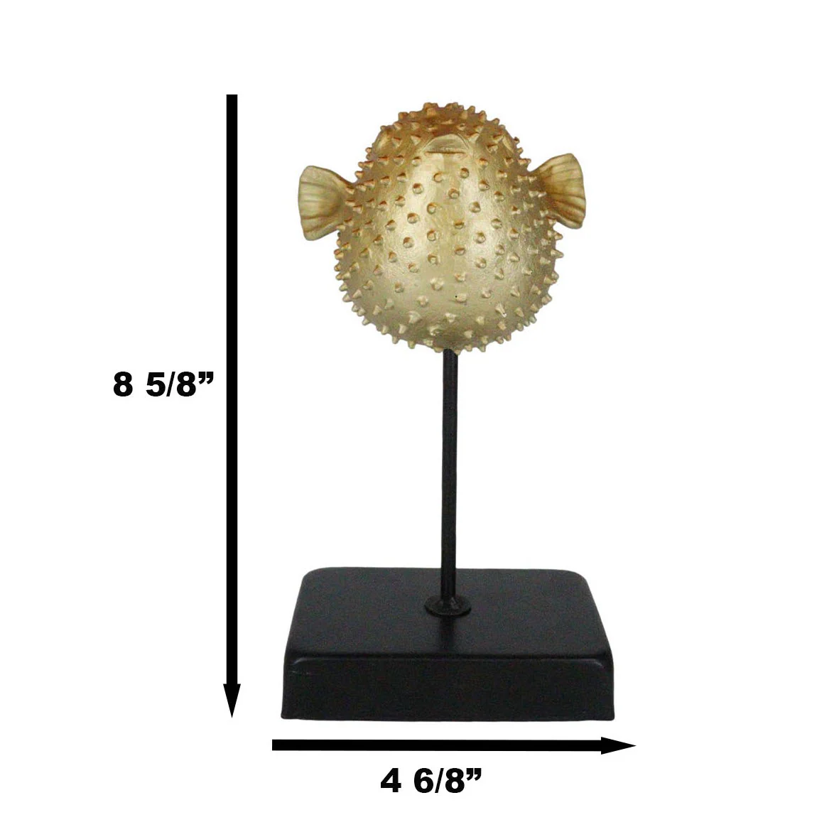 Coastal Marine Faux Taxidermy Golden Pufferfish Fish Sculpture On Pole Mount - Image 3