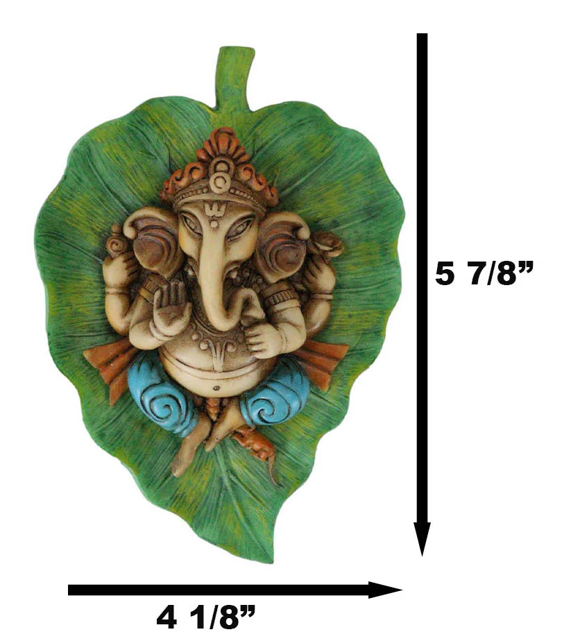 Colorful Lord Ganesha On Peepal Banyan Leaf Vastu Figurine Hindu God Of Success - Image 3