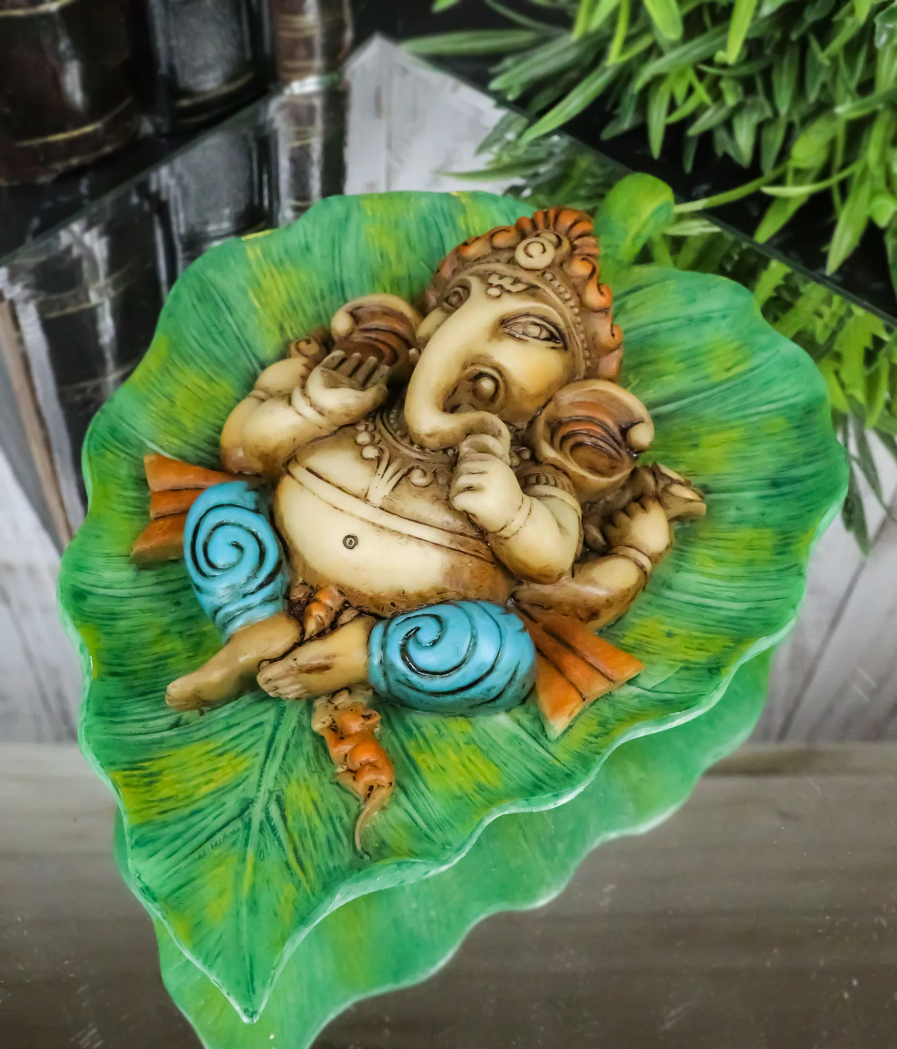 Colorful Lord Ganesha On Peepal Banyan Leaf Vastu Figurine Hindu God Of Success - Image 9