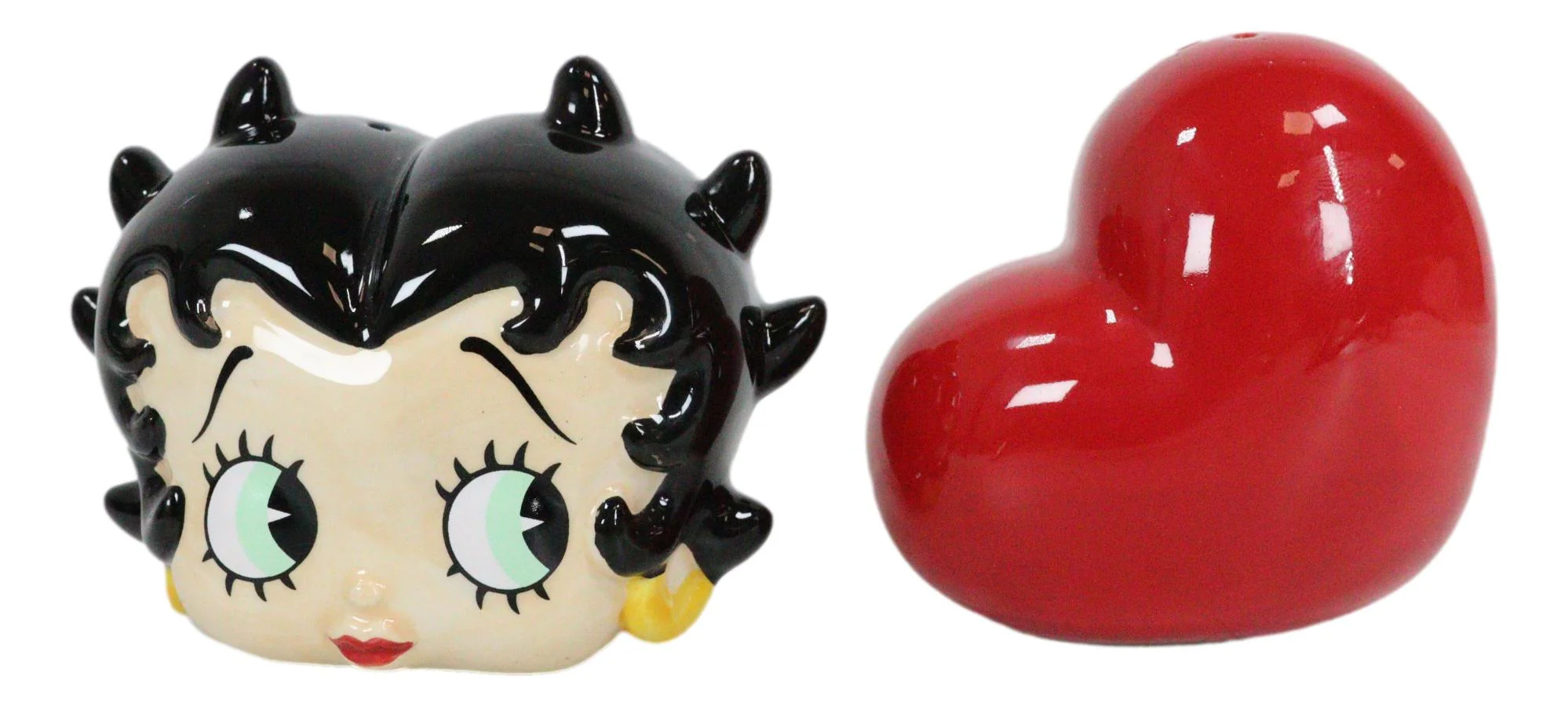 Comical Betty Boop And Giant Heart Love Ceramic Salt And Pepper Shakers Set - Image 6