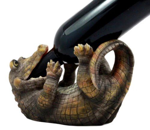 Comical Thirsty Alligator Wine Holder Figurine 8.75"H Prehistoric Reptile Party - Image 3