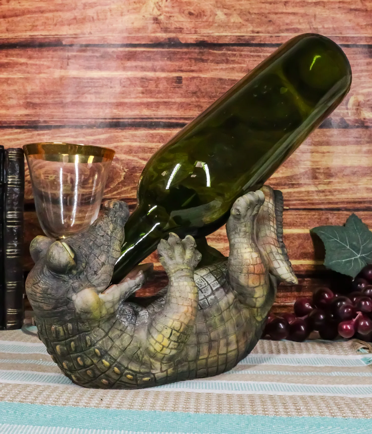 Comical Thirsty Alligator Wine Holder Figurine 8.75"H Prehistoric Reptile Party - Image 5