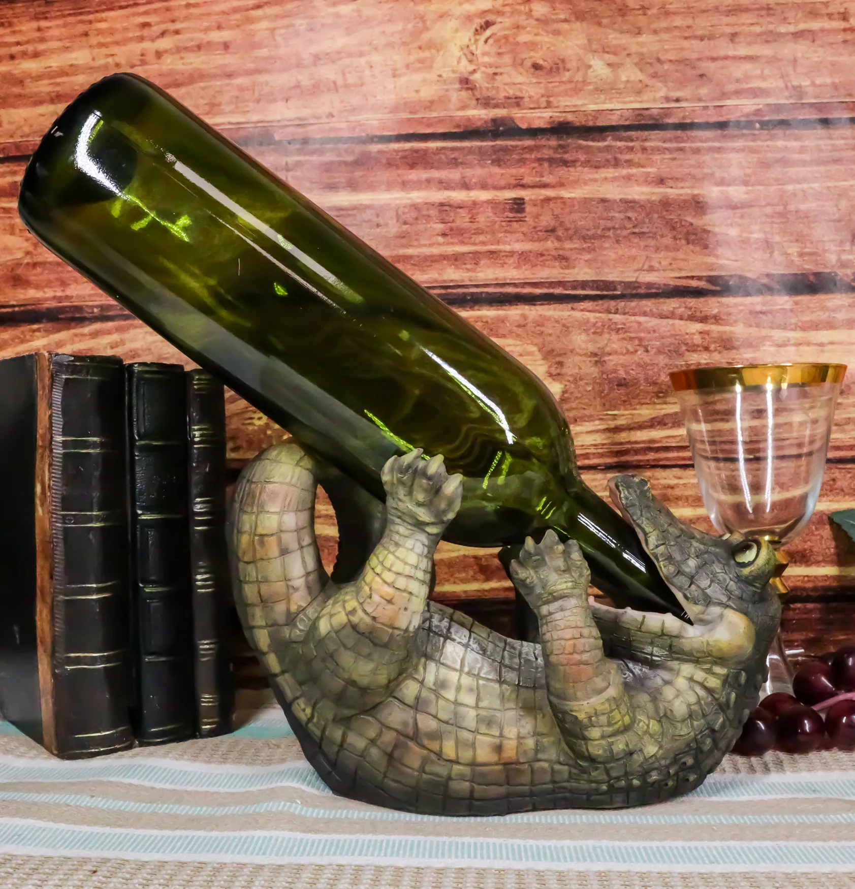 Comical Thirsty Alligator Wine Holder Figurine 8.75"H Prehistoric Reptile Party - Image 7