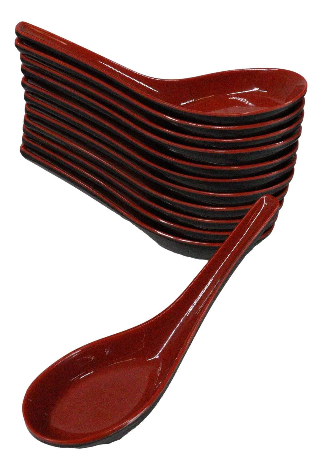 Contemporary High Gloss Red Black Melamine Asian Soup Spoons Pack Of 12 Set - Image 2