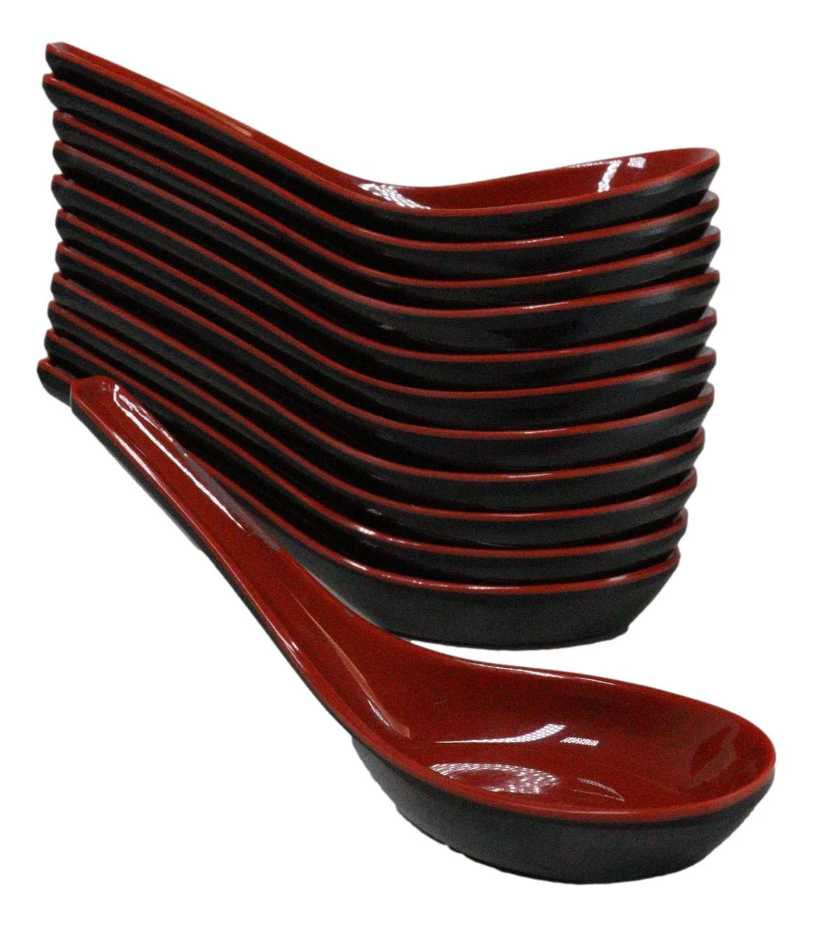 Contemporary High Gloss Red Black Melamine Asian Soup Spoons Pack Of 12 Set - Image 4