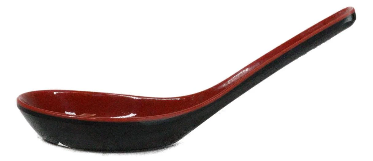 Contemporary High Gloss Red Black Melamine Asian Soup Spoons Pack Of 12 Set - Image 6