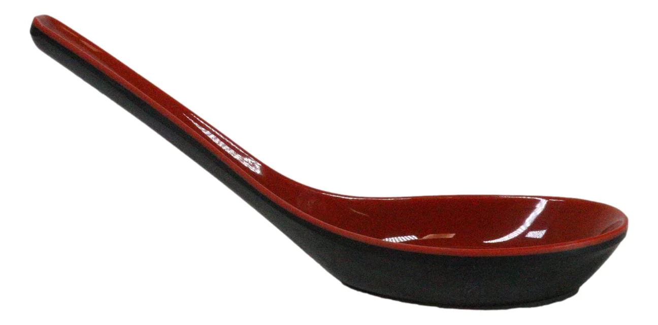 Contemporary High Gloss Red Black Melamine Asian Soup Spoons Pack Of 12 Set - Image 8