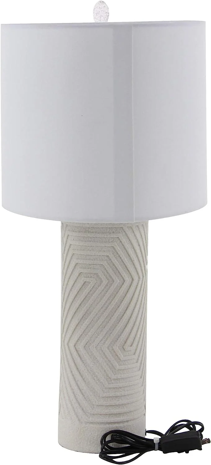 Contemporary Modern Elegant Linear Pattern Polystone Table Lamp With Shade - Image 4