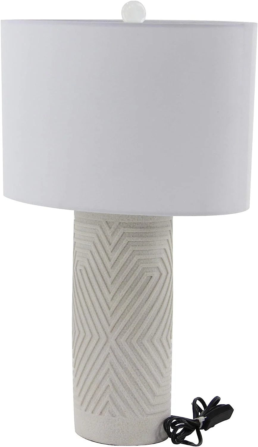 Contemporary Modern Elegant Linear Pattern Polystone Table Lamp With Shade - Image 5
