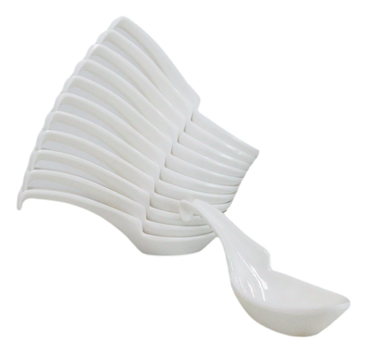 Contemporary White Melamine Asian Soup Spoons With Ladle Hook & Notch Set Of 12 - Image 2