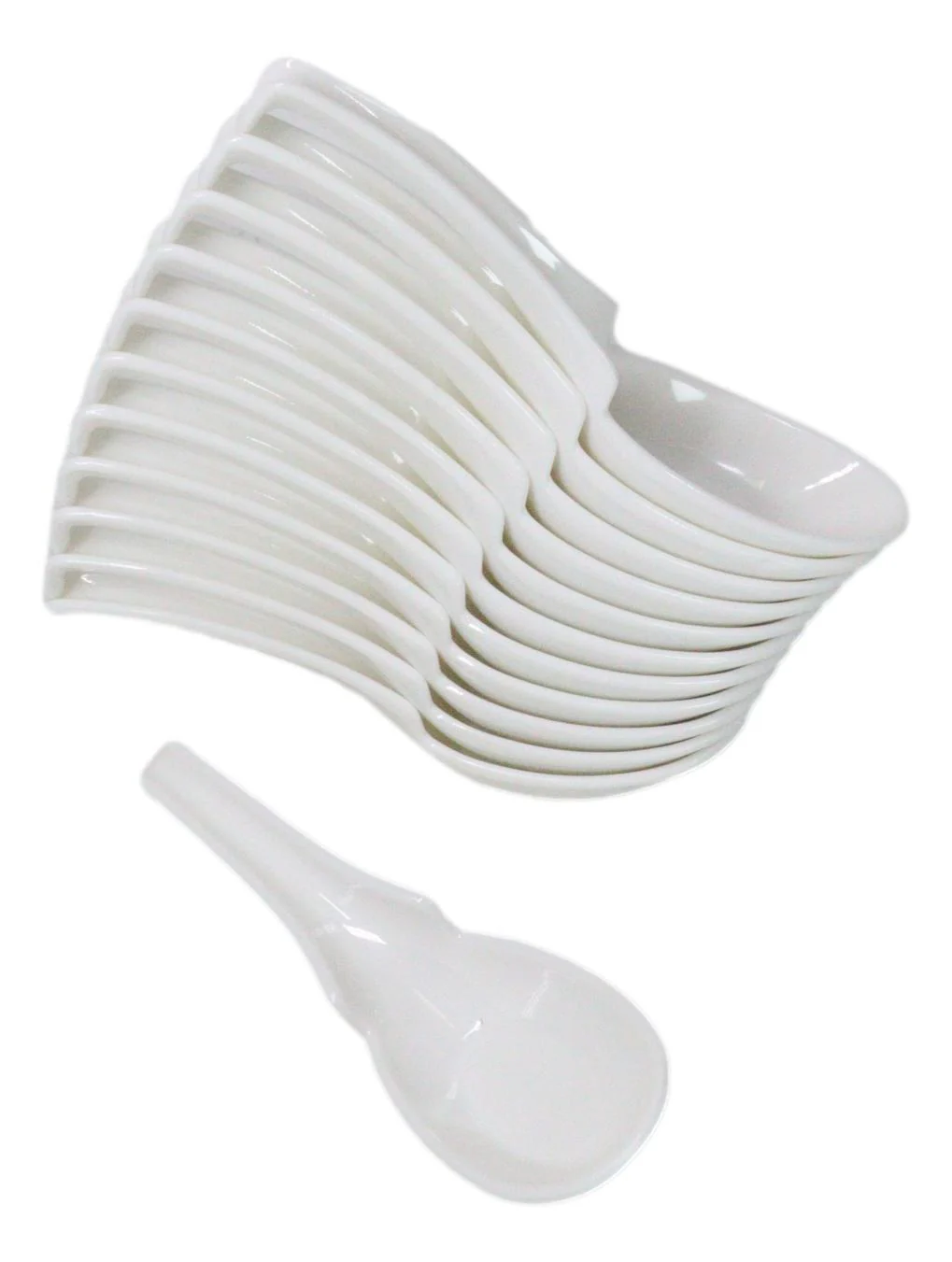 Contemporary White Melamine Asian Soup Spoons With Ladle Hook & Notch Set Of 12 - Image 3