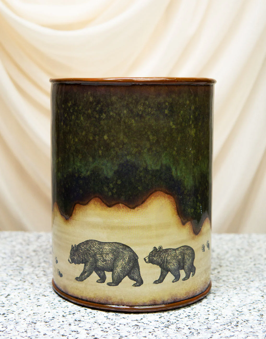 Country Rustic Forest Mama Bear And Cub Family Pawprint Trail Waste Basket Bin - Image 5