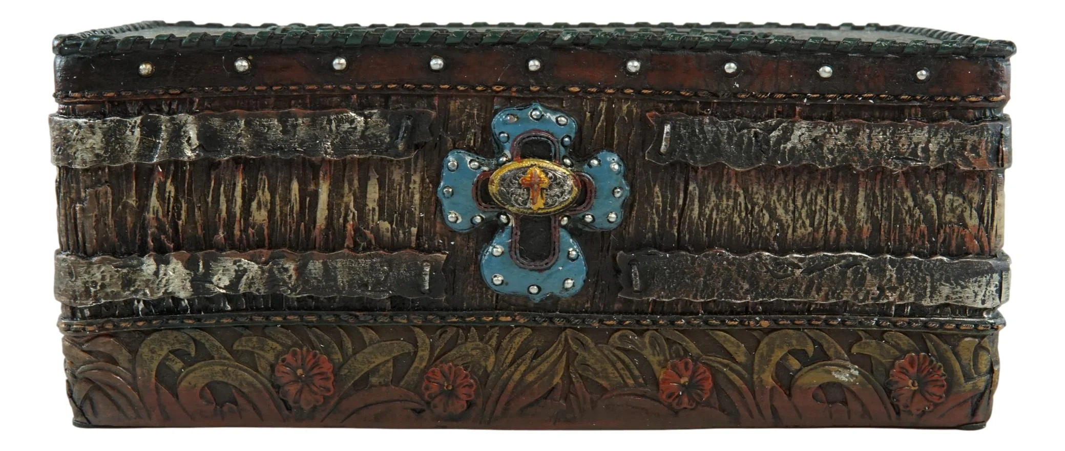 Country Rustic Western Blue Cross W/ Concho Rectangular Tissue Box Holder Case - Image 5