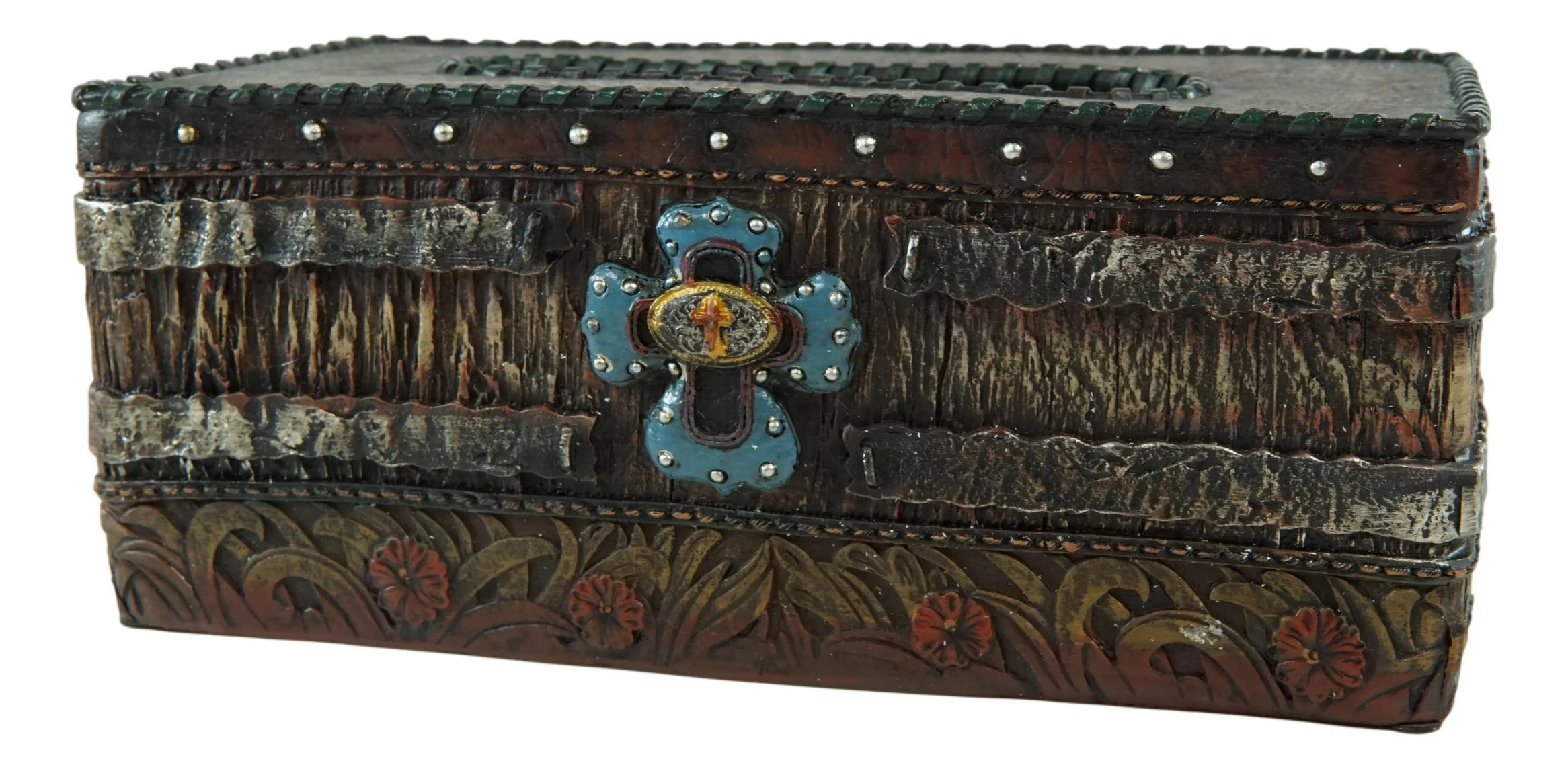Country Rustic Western Blue Cross W/ Concho Rectangular Tissue Box Holder Case - Image 6