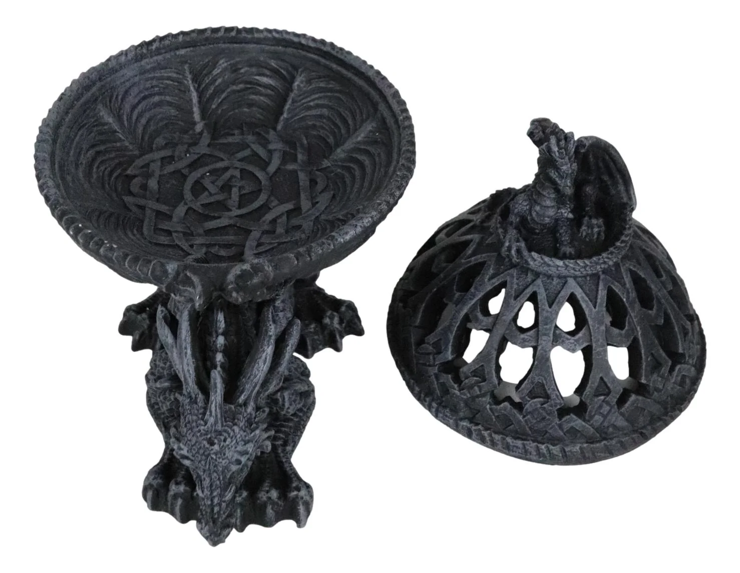Crouching Atlas Dragon Tower Sphere Incense Burner Sculpture Figurine Faux Stone - Image 3