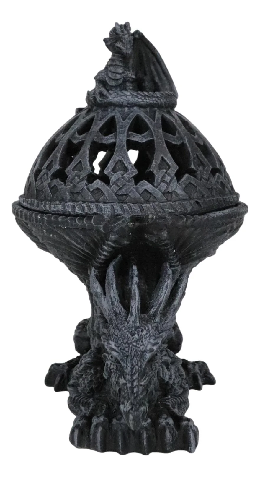 Crouching Atlas Dragon Tower Sphere Incense Burner Sculpture Figurine Faux Stone - Image 4