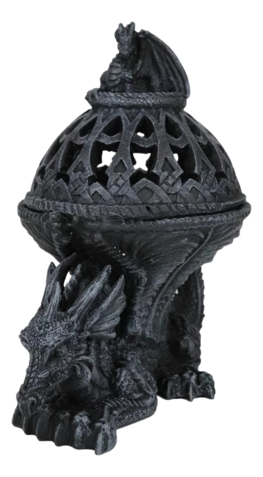 Crouching Atlas Dragon Tower Sphere Incense Burner Sculpture Figurine Faux Stone - Image 5